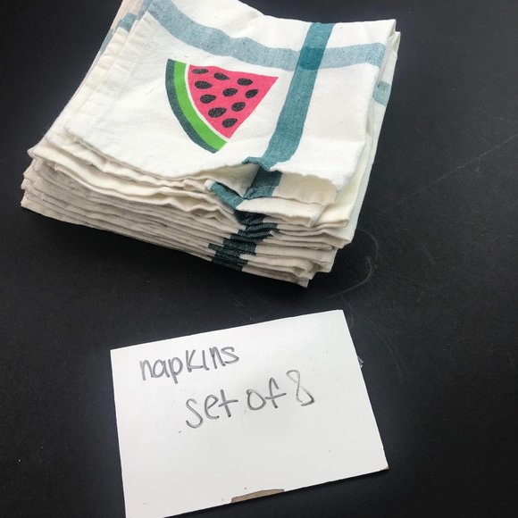 Watermelon Slice Summer Green Plaid Napkins Table Decoration Set Of 8 - Picture 4 of 5